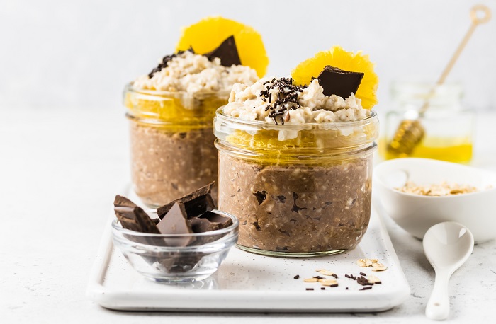Chocolate,Protein,Orange,Slices,Overnight,Oats,In,Glasses.,Selective,Focus,